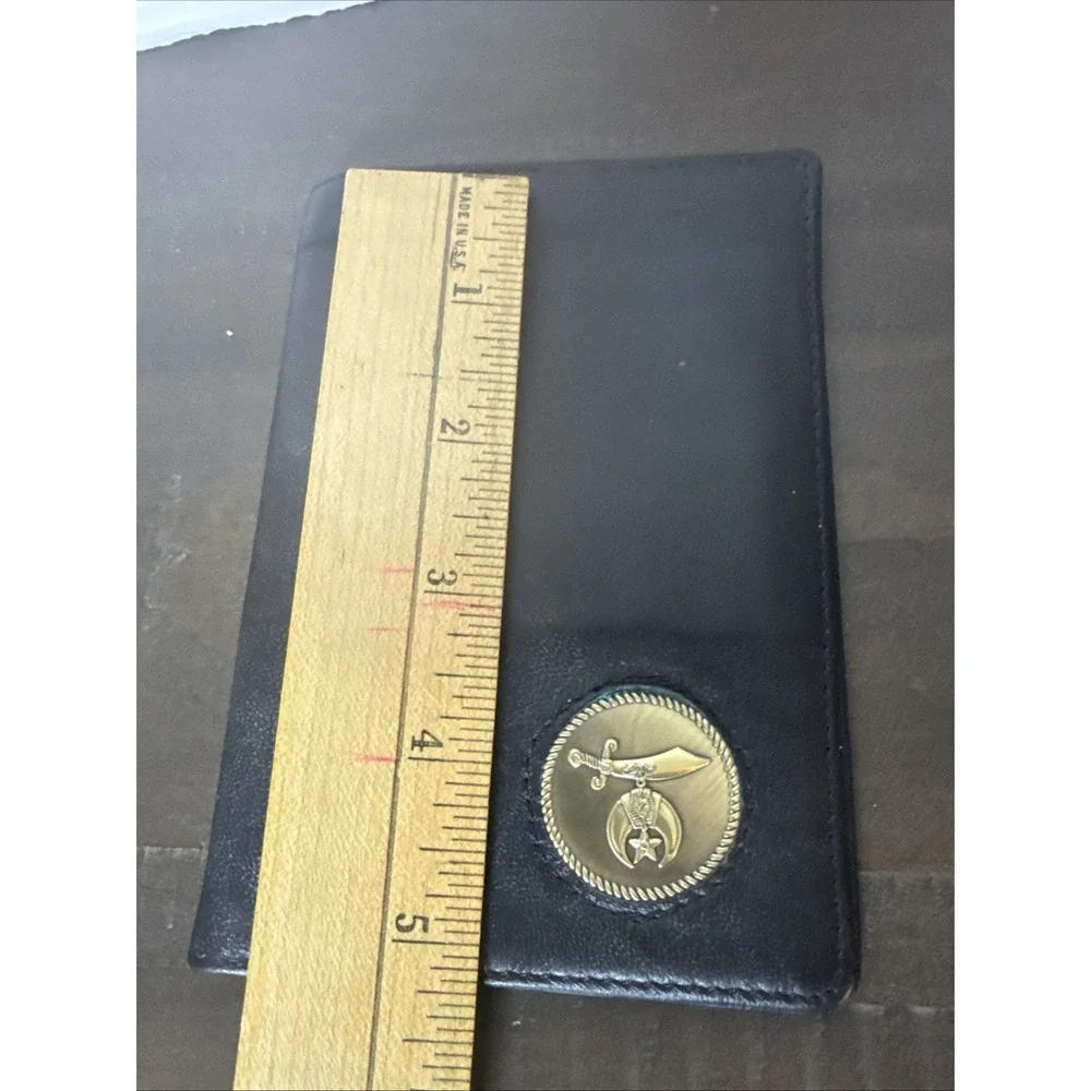 Lether Wallet with Vintage USA Masonic Sword Crescent Moon Star Shriner Emblem